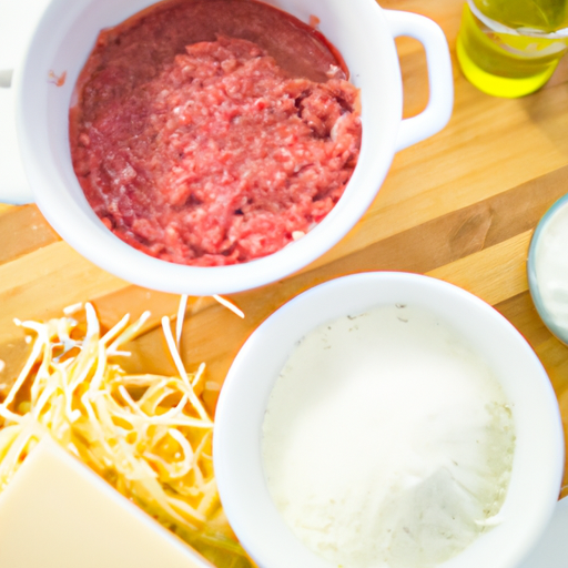 Fresh ingredients for making Dutch Oven Lasagna, including lasagna noodles, ground beef, marinara sauce, and cheese.