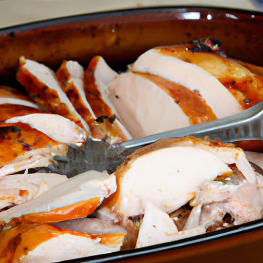 A platter filled with sliced pieces of succulent Dutch oven roasted turkey, ready to be served.